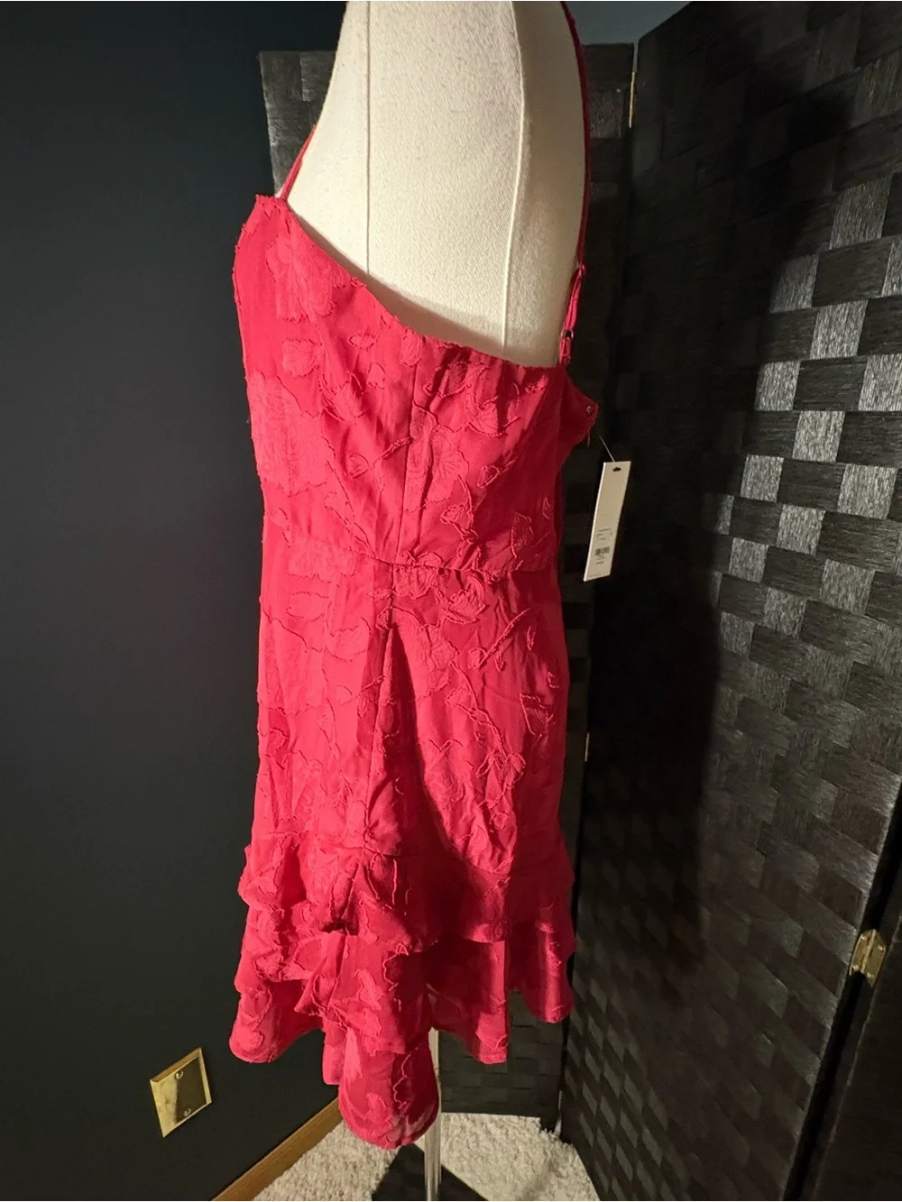 Francesca's Christian Jacquard Ruffle Hem Mini Dress